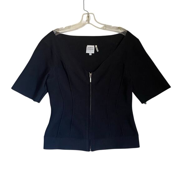 Harve Leger Cropped Fitted Jacket L Black V-neck Short Sleeve Zipper Y2K Party - Picture 1 of 8